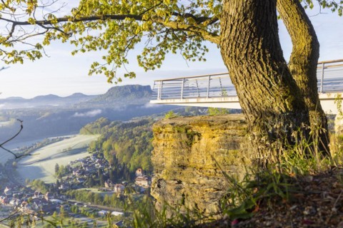Sunrise in Saxon Switzerland, Rathen, Saxony, Germany, Europe