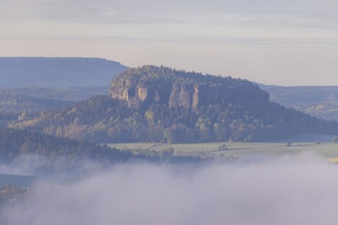 Sunrise in Saxon Switzerland, Rathen, Saxony, Germany, Europe