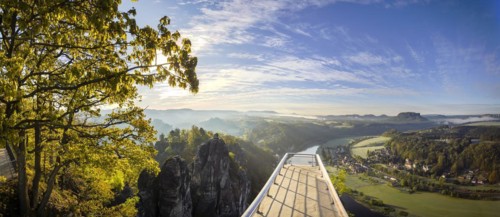Sunrise in Saxon Switzerland, Rathen, Saxony, Germany, Europe