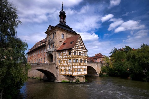 Upper Bridge, Old Town Hall, Regnitz, historic old town, Bamberg, Upper Franconia, Bavaria,