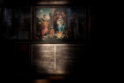 Interior view, light and shadow on a memorial painting for Provost Dr Lorenz Tucher by the Dürer