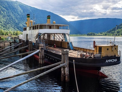Rjukan rail station, historical rail ferry, museum at the lake, industrial history, Rjukan,