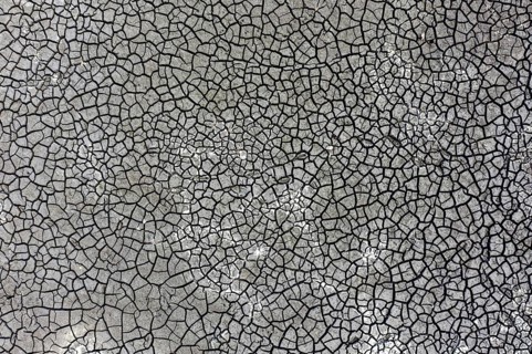 The bottom of a dried-up fish pond in Reckahn in Brandenburg looks like parched desert soil. The