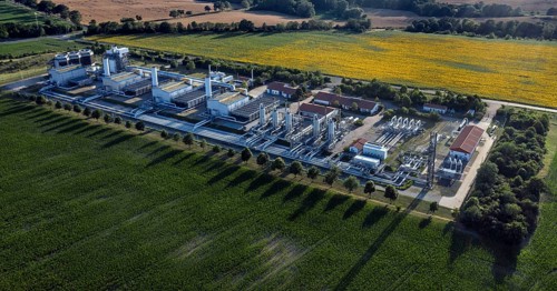 Aerial view of the Mallnow natural gas compressor station of Gascade Gastransport Gmbh, Mallnow