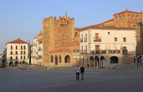 Torre de Bujaco tower in Plaza Mayor, Caceres, Extremadura, Spain, Europe