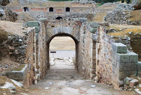 Entrance gateway to gladiatorial arena of Circa Romano hippodrome, Merida, Extremadura, Spain,