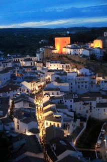 Easter procession at night through streets of Setenil de las Bodegas, Cadiz province, Spain, Europe