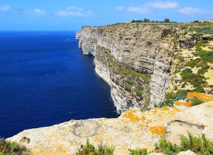 Coastal clifftop landscape view westwards at Ta' Cenc cliffs, island of Gozo, Malta, Europe