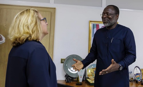 Svenja Schulze (SPD), Federal Minister for Economic Cooperation and Development, and Omar Alieu