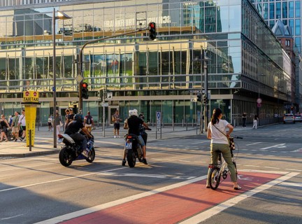 Road traffic at Willy Brandt Platz in Frankfurt am Main, Hesse, Germany, Europe