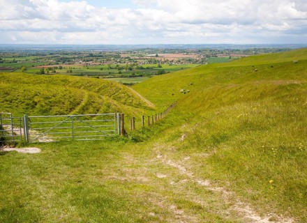 Chalk scarp slope with dry valleys at Roundway Hill, a special place for wildlife, near Devizes,