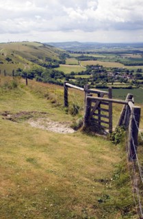 View west along chalk escarpment near Fulking, West Sussex, England, United Kingdom, Europe