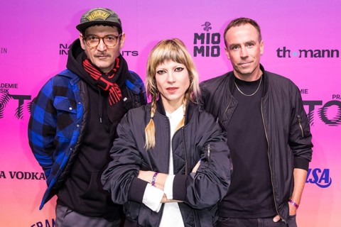 Andy Penn, Mieze Katz and Robert Bob Schütze from the band MIA. on the red carpet in front of the