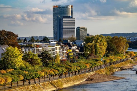 Skyline Bonn on the Rhine, in front the UNFCCC Secretariat of the Framework Convention on Climate