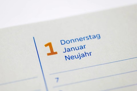 Calendar page shows 1 January as New Year's Day, Calendar, Germany, Europe