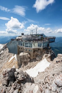 Modern mountain station of the Bavarian Zugspitze railway at the summit of the Zugspitze,