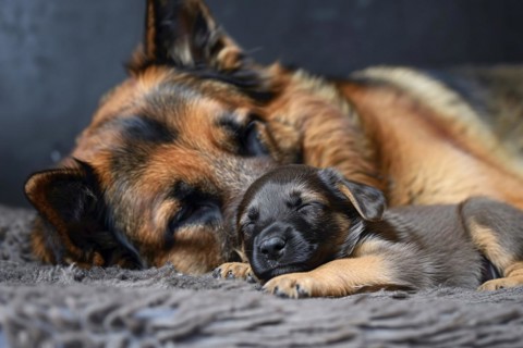 Shepherd og with young dog puppy. KI generiert, generiert, AI generated