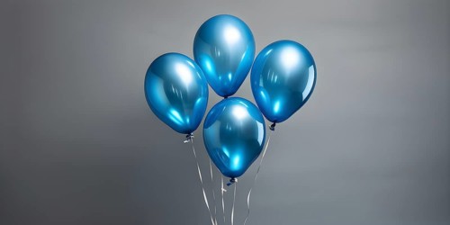 AI generated cluster of blue helium balloons floating against a grey background