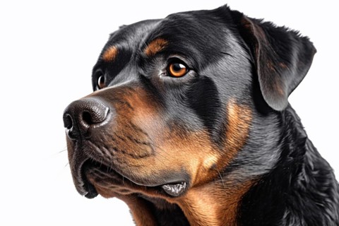Portrait of Rottweiler dog on white background, KI generiert, generiert AI generated