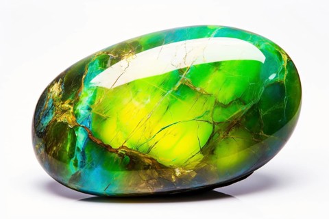 Green Opal gem stone on white background. KI generiert, generiert AI generated