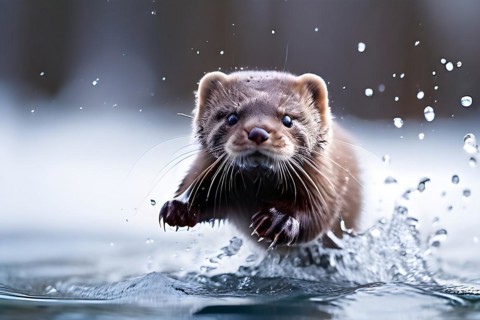 European mink mid action running, AI generated