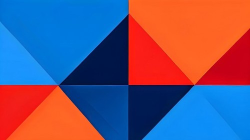 Flat design geometric composition background in blue, red and orange, AI generated, animation