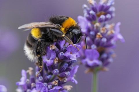 Large earth bumblebee (Bombus terrestris) on lavender flower (Lavendula), AI generated, AI