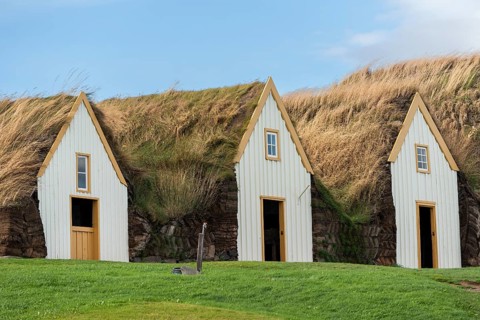 Grass sod houses, peat farm or peat museum Glaumbaer or Glaumbær, Skagafjörður, Norðurland vestra,