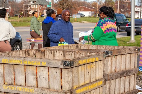 Detroit, Michigan - The nonprofit Forgotten Harvest distributes free food to residents of a