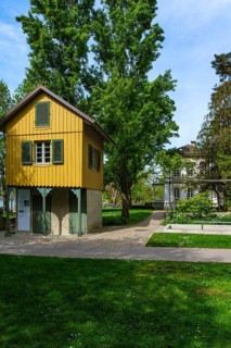 Garden house and Kneipp facility in the villa gardens of Überlingen, Baden-Württemberg, Germany.