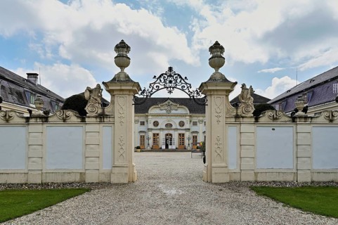 Entrance portal Baroque Halbturn Castle, Lake Neusiedl, Burgenland, Austria, Europe