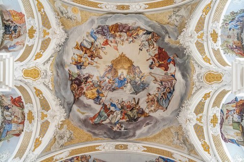 Painting on the vault of the Studienkirche Mariä Himmelfahrt in Dillingen an der Donau, Bavaria,
