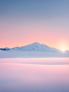 Illustration of a cold winter sunrise, represented by a minimalist gradient of soft pastel pinks