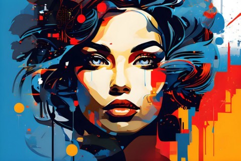 AI generated abstract portrait in vector art foundation watercolor textures with overlapping