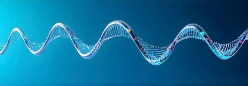 DNA double helix structure against gradient background, AI generated
