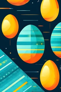 Abstract Easter egg design with geometric patterns, bold colors, and a mix of textures, creating a