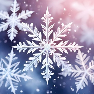 Abstract pattern of snowflakes in varying sizes and shapes in soft white and blue gradients, AI