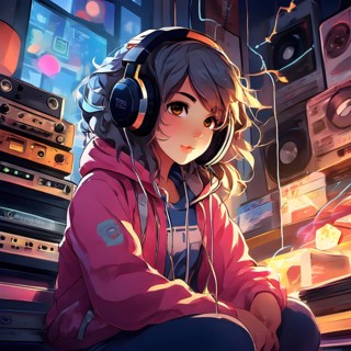 Anime style portrait of a girl with large headphones engulfing her ears, AI generated