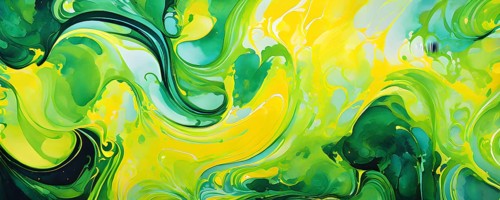 Abstract swirled pattern intertwining gradients of vibrant green and yellow colors, AI generated