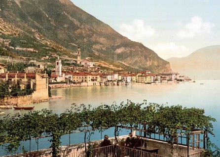 General view, Gargnano, Lake Garda, Italy, Historical, digitally restored reproduction from a 19th