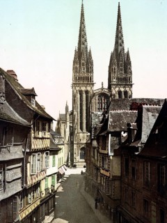 Cathedral of St Corentin, City of Quimper in Brittany, France, 1890, Historical, digitally restored