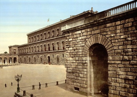 Palazzo Pitti, royal residence, Florence, Italy, Historical, digitally restored reproduction from a