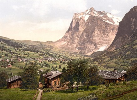 Grindelwald, general view, Bernese Oberland, Switzerland, Historic, digitally restored reproduction