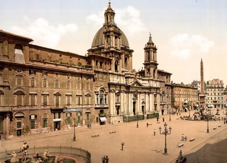 Piazza Navona, Rome, Italy, Historic, digitally restored reproduction from a 19th century original,