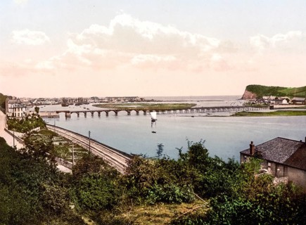 The Shaldon Bridge in Teignmouth, England, c. 1890, Historic, digitally restored reproduction from