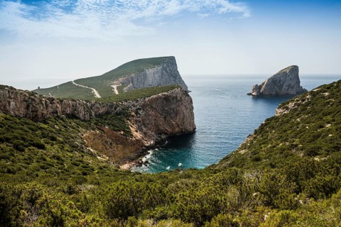 Coast with steep cliffs, Capo Caccia, near Alghero, Sardinia, Italy, Europe