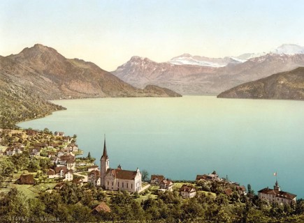 Weggis, Rigi, Switzerland, Historic, digitally restored reproduction from a 19th century original,