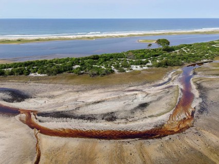 Landscape in Loango National Park, Parc National de Loango, Atlantic Ocean, aerial view,