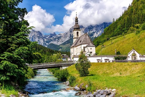 Church of St Sebastian in the Bavarian Alps in Ramsau near Berchtesgaden, Germany, Europe