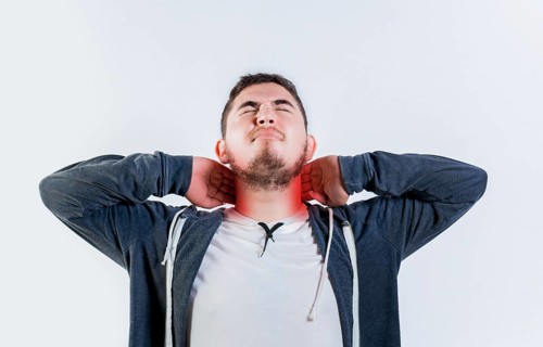 Sore person with neck pain isolated. Neck pain and stress concept